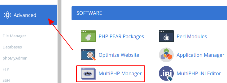bluehost multiphp manager