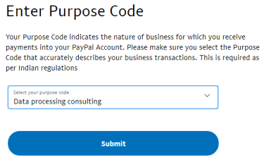 paypal purpose code 