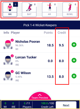 create lucky11 fantasy team