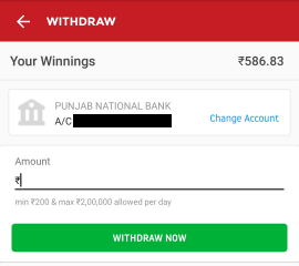 dream11 withdrawal