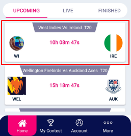 select an upcoming match