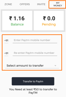transfer cash to paytm