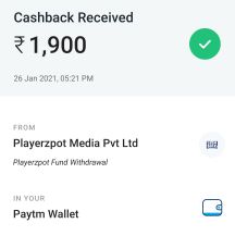 playerzpot paytm withdrawal proof