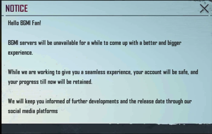 bgmi server ban notice